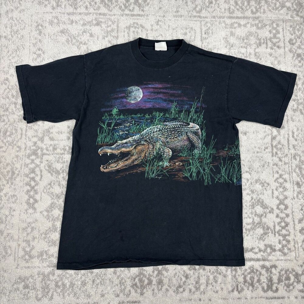 Vintage 90s Single Stitch Alligator Wrap Around T Shirt Gators USA Made Size XL